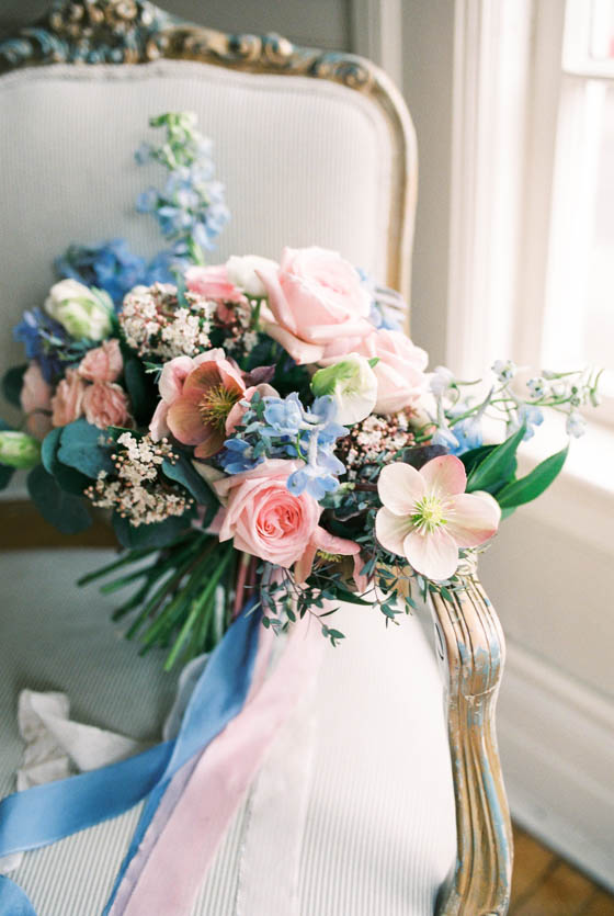 blue and pink bouquet