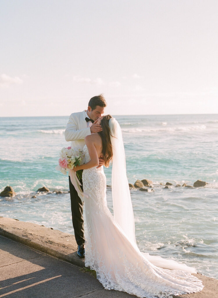 Sunset Portraits at Corinne & Nathans Wedding in Kauai at The Beach House Restaurant