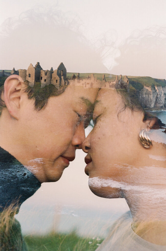 Romantic Dunluce Castle Session double exposure on film